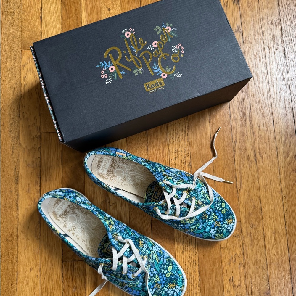 Women’s Keds x Rifle Paper Co Champion Blue Floral Sneakers. Size 9
